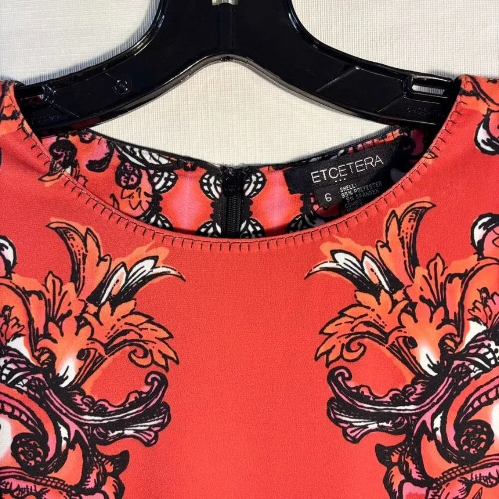 Etcetera Sleeveless Knee-Length Sheath Dress With Ornate Red & Black Floral Prin - Picture 12 of 16
